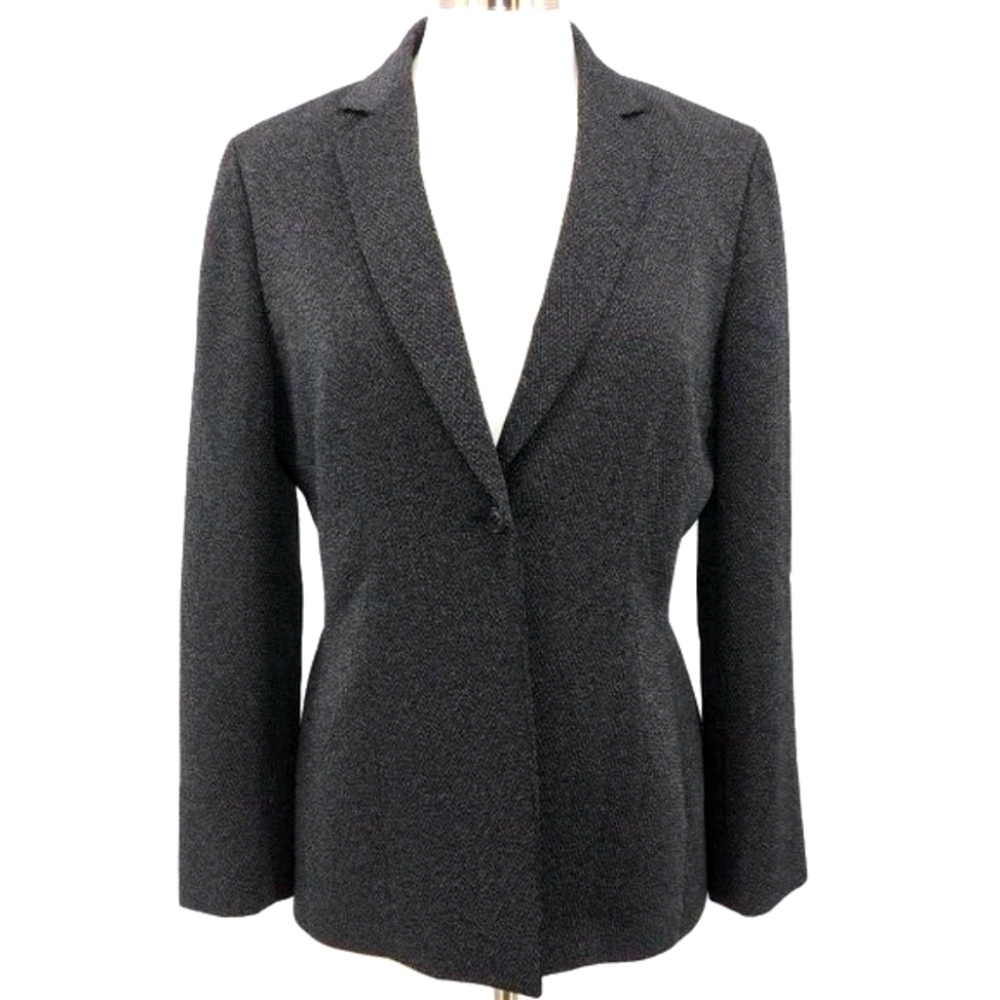 Tahari Grey One Button Herringbone Blazer